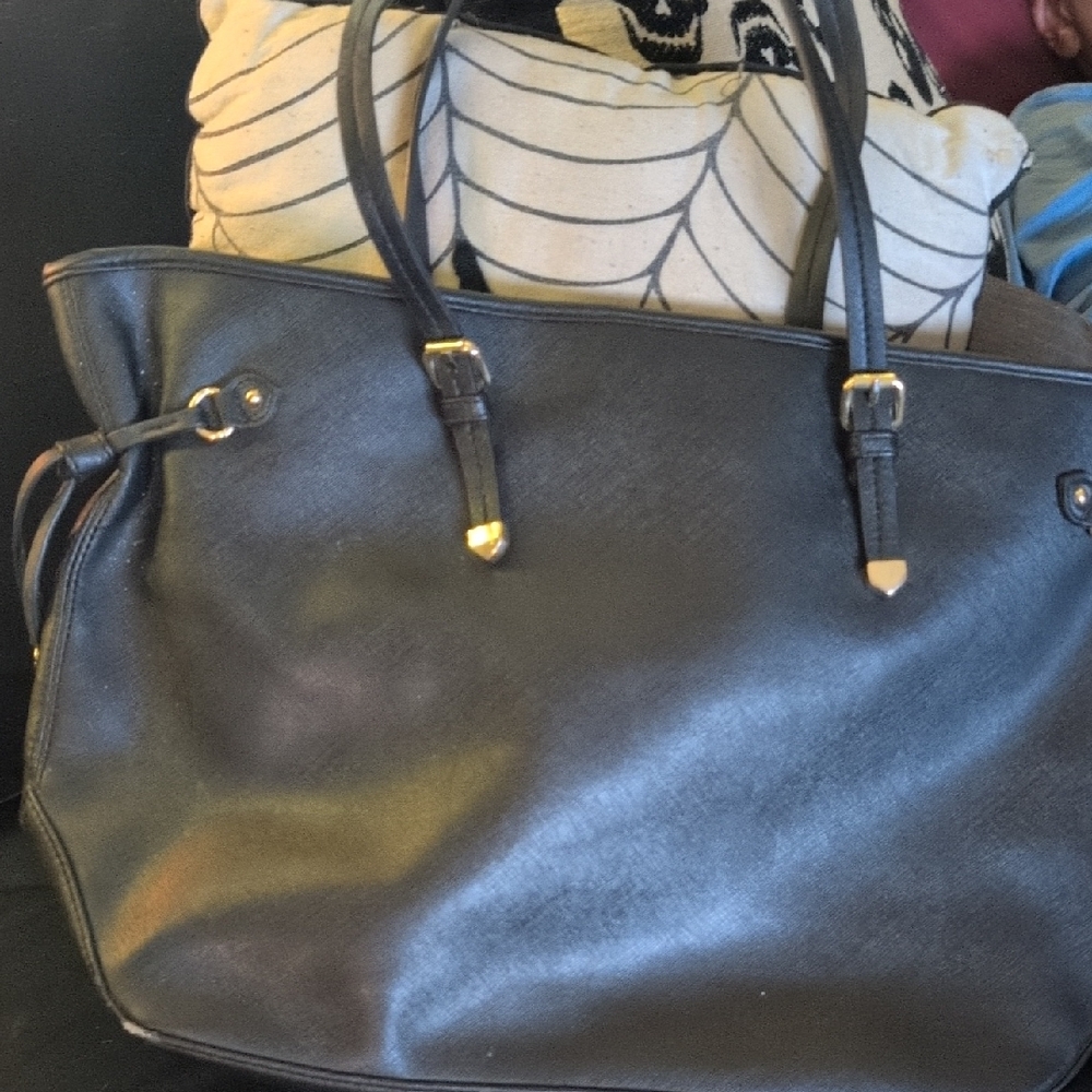 JustFab Black Tote Bag with Gold Accents